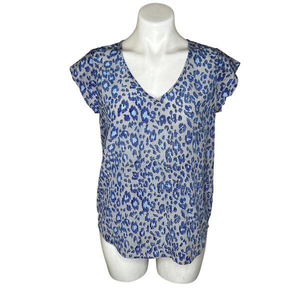 JOIE Lynny Leopard Print Silk Blouse Blue & Black Size Small - Picture 2 of 12